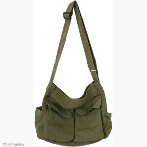 Large Canvas Messenger Tote Bag with Multiple Pockets Adjustable Strap